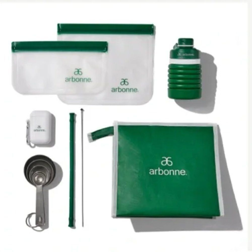 NEW Arbonne Good to be Green Kit Travel Cup Measuring Spoons Collapsible